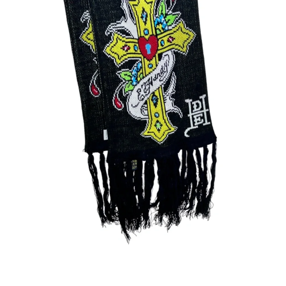 Ed Hardy Christian Audigier Cross Long Fringed Scraf